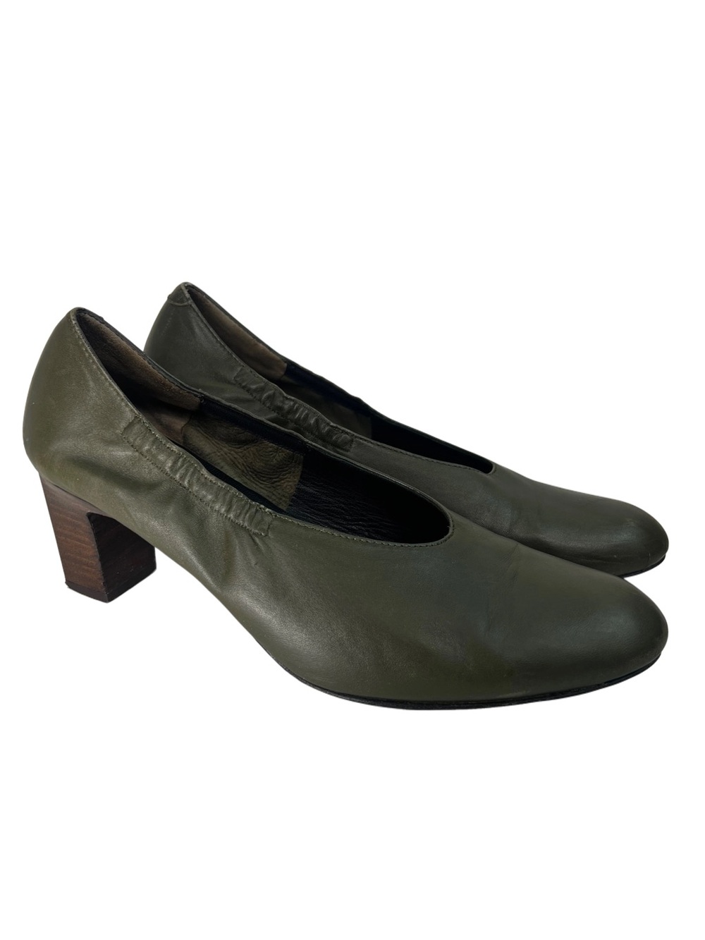 Robert Clergerie Olive Green Leather Block Heel Pumps Size 39